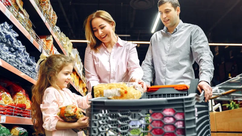 Markette alışveriş yapan aile